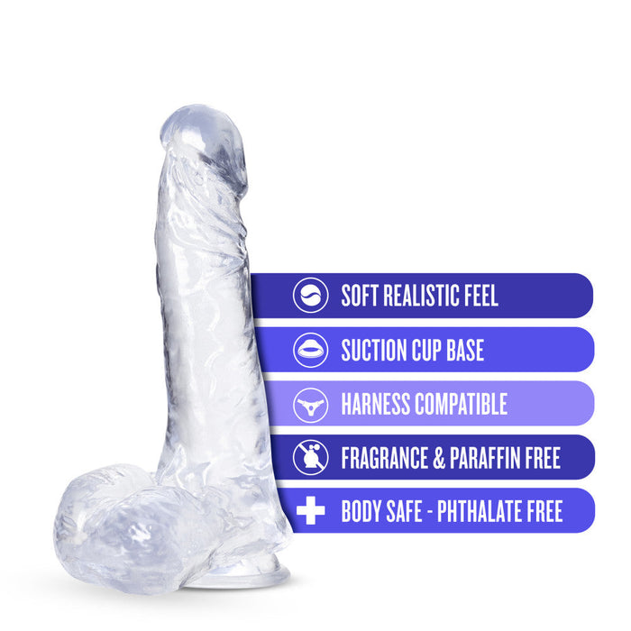 B Yours Plus Ram Jam Realistic Clear 8-Inch Long Dildo With Balls & Suction Cup Base