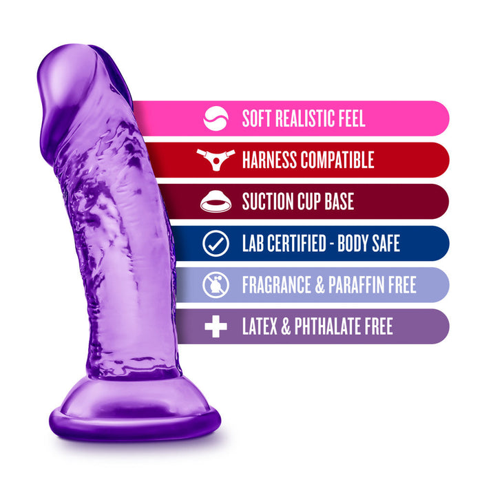 B Yours Sweet N' Small Realistic Purple 4.5-Inch Long Dildo With Suction Cup Base