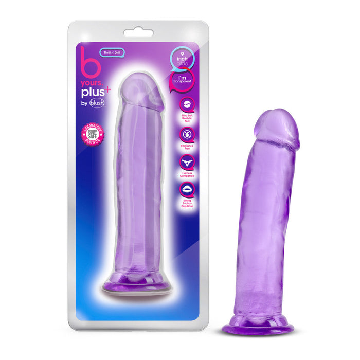 B Yours Plus Thrill Drill Realistic Purple 9-Inch Long Dildo With Suction Cup Base