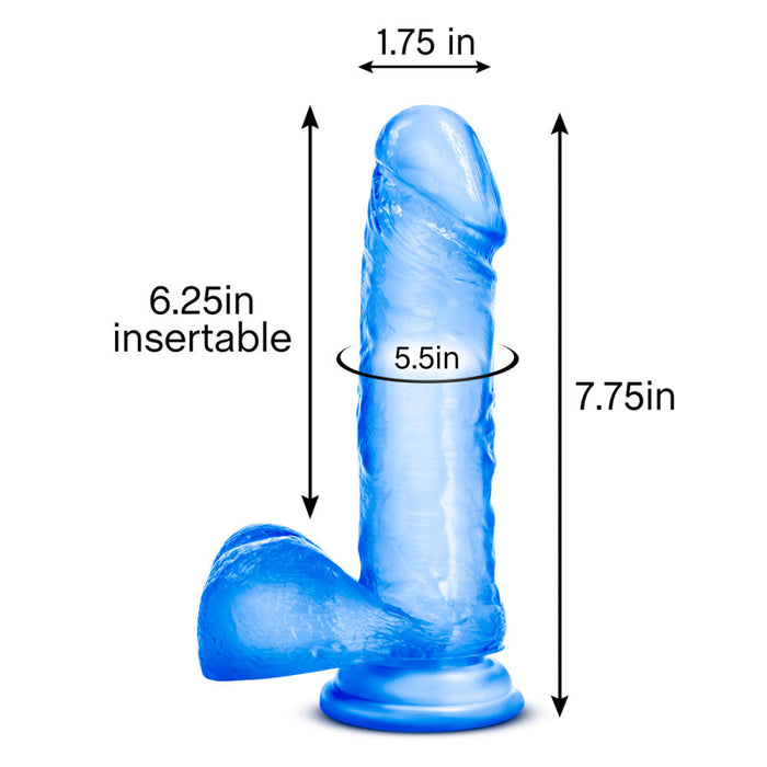 B Yours Sweet N' Hard 2 Realistic Blue 8-Inch Long Dildo With Balls & Suction Cup Base
