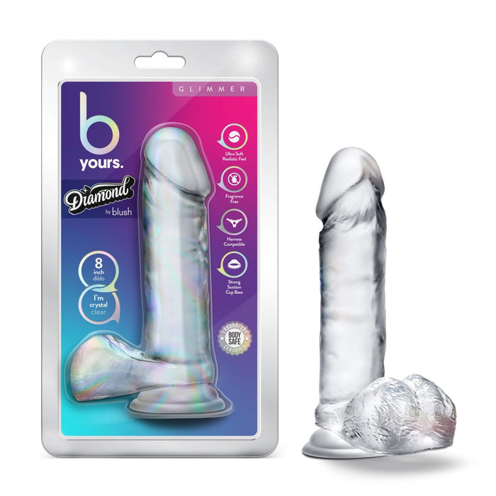 B Yours Diamond Glimmer Realistic Clear 8-Inch Long Dildo With Balls & Suction Cup Base
