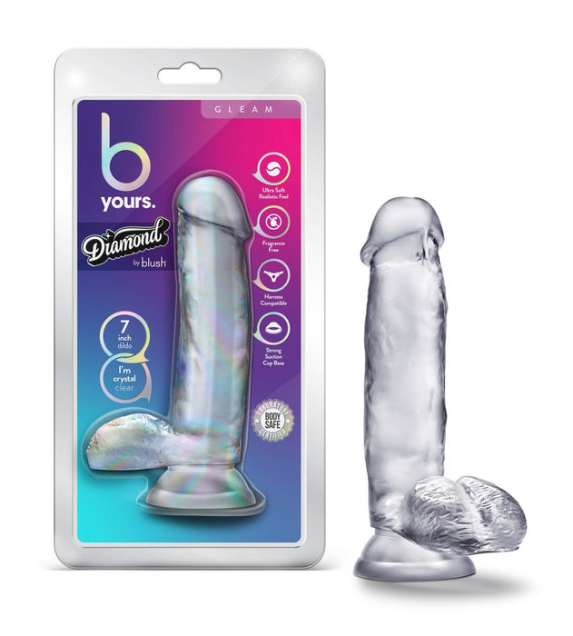 B Yours Diamond Gleam Realistic Clear 7-Inch Long Dildo With Balls & Suction Cup Base