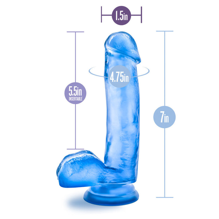 B Yours Sweet N' Hard 1 Realistic Blue 7-Inch Long Dildo With Balls & Suction Cup Base