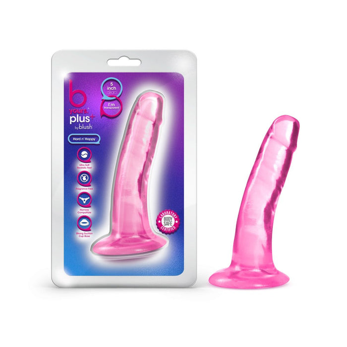 B Yours Plus Hard Happy Realistic G-Spot Pink 5.5-Inch Long Dildo With Suction Cup Base