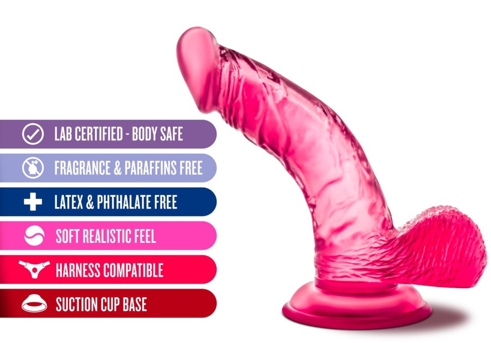 B Yours Sweet N' Hard 8 Realistic Curved G-Spot Pink 6.5-Inch Long Dildo With Balls & Suction Cup Base