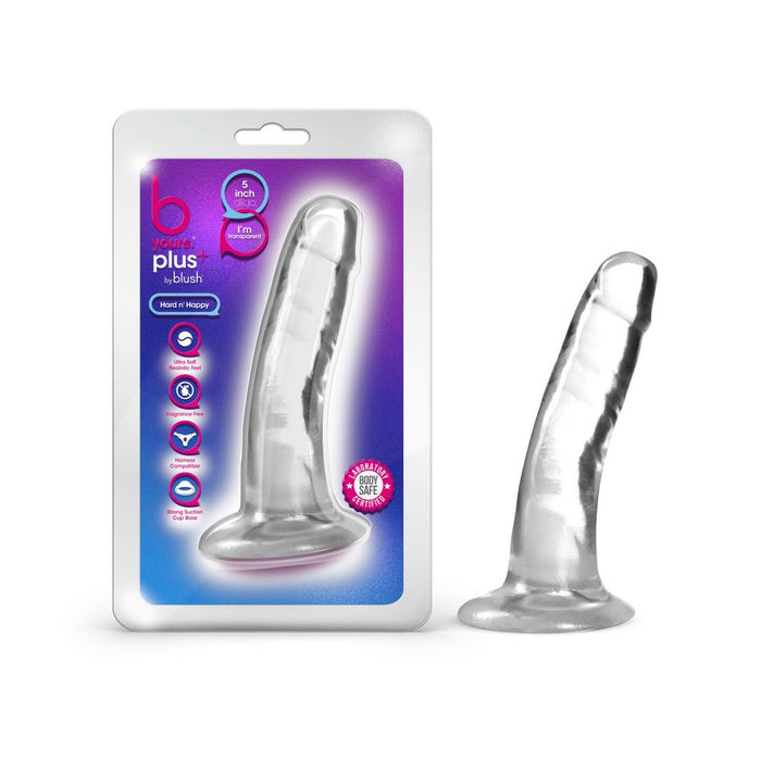 B Yours Plus Hard Happy Realistic G-Spot Clear 5.5-Inch Long Dildo With Suction Cup Base