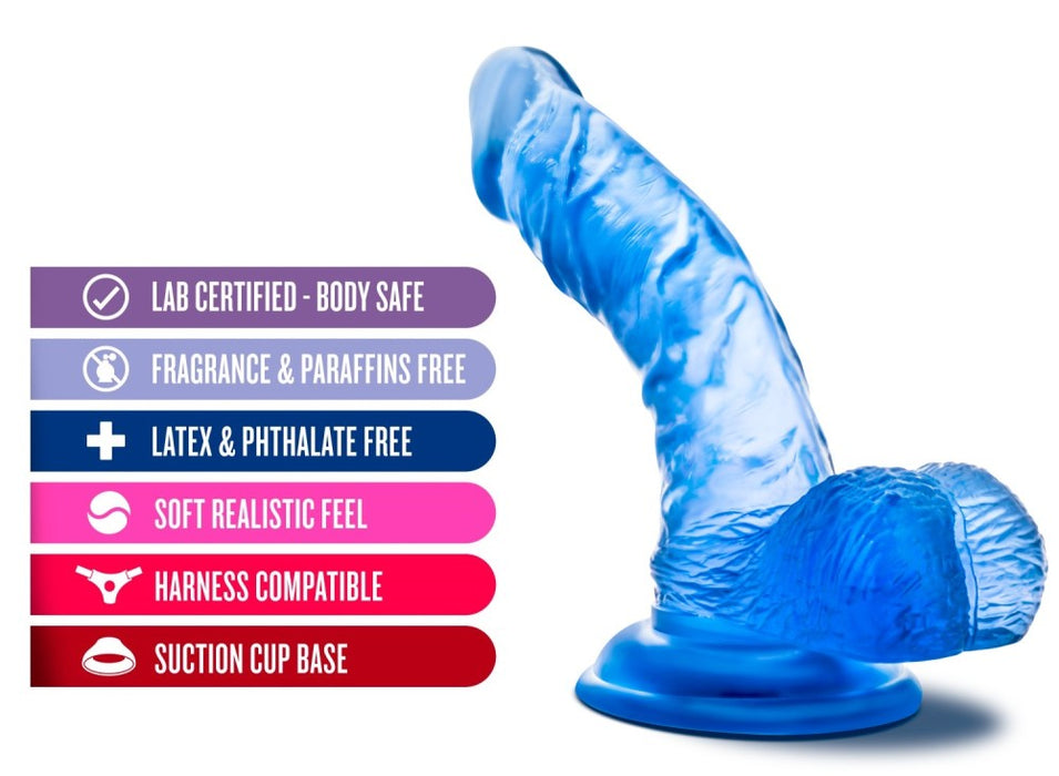 B Yours Sweet N' Hard 8 Realistic Curved G-Spot Blue 6.5-Inch Long Dildo With Balls & Suction Cup Base