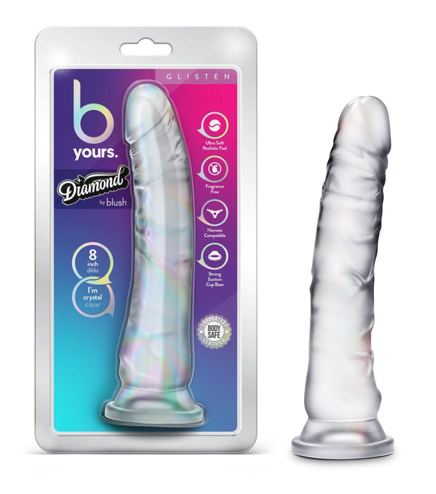 B Yours Diamond Glisten Realistic G-Spot Clear 8.75-Inch Long Dildo With Suction Cup Base
