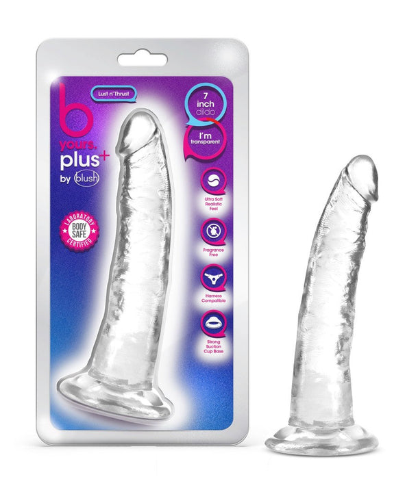 B Yours Plus Lust Thrust Realistic G-Spot Clear 7.5-Inch Long Dildo With Suction Cup Base
