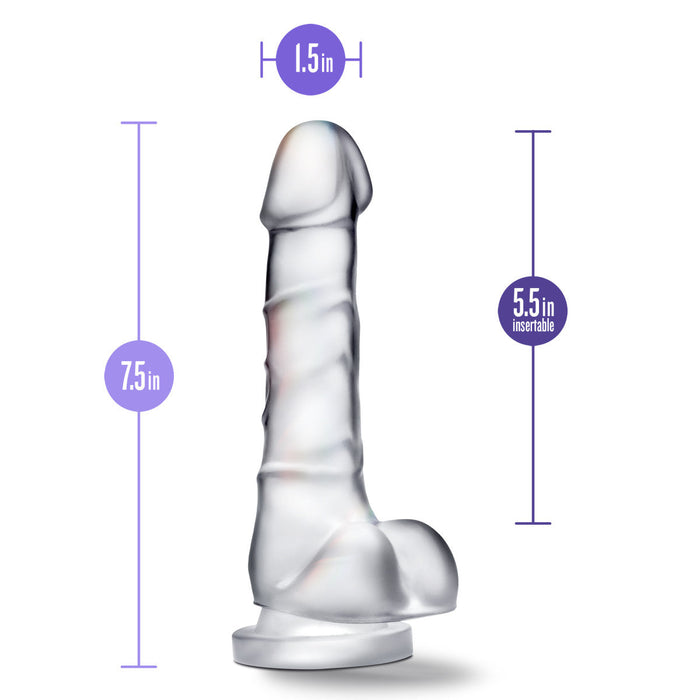 B Yours Diamond Quartz Realistic Clear 7.5-Inch Long Dildo With Balls & Suction Cup Base