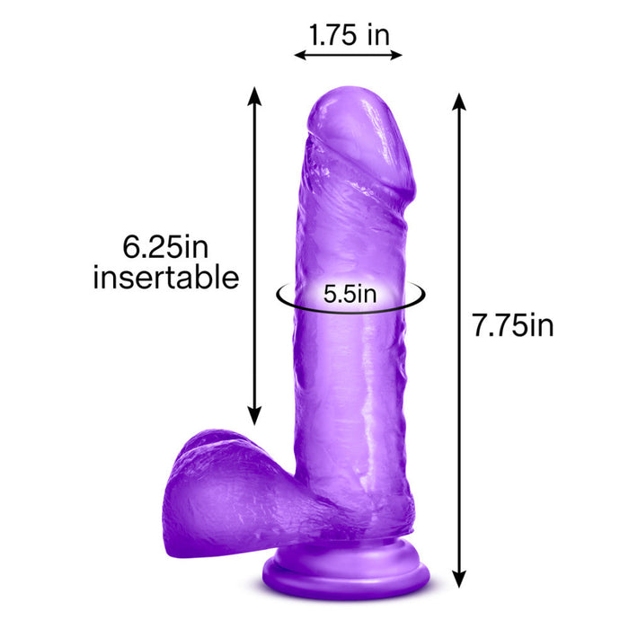 B Yours Sweet N' Hard 2 Realistic Purple 8-Inch Long Dildo With Balls & Suction Cup Base