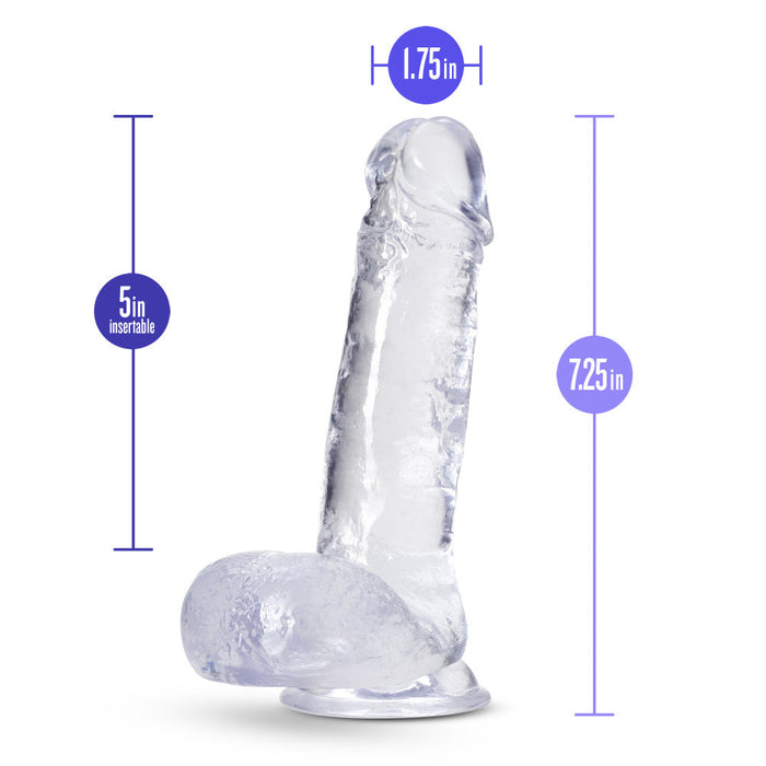 B Yours Plus Rock Roll Realistic Clear 7.25-Inch Long Dildo With Balls & Suction Cup Base