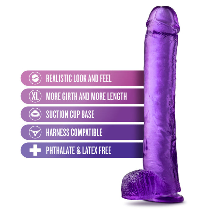 B Yours Plus Hefty Hung Purple 14-Inch Long Dildo With Balls & Suction Cup Base