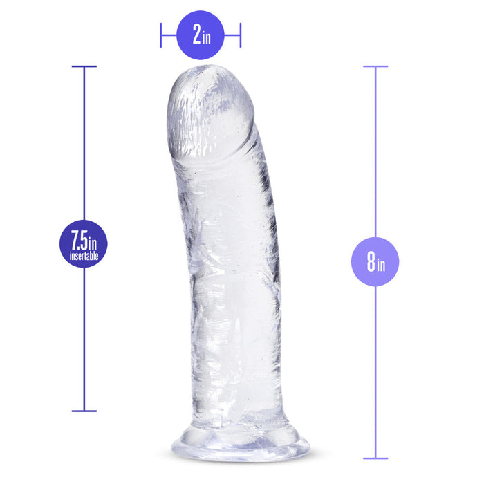 B Yours Plus Roar Ride Realistic Clear 8-Inch Long Dildo With Suction Cup Base