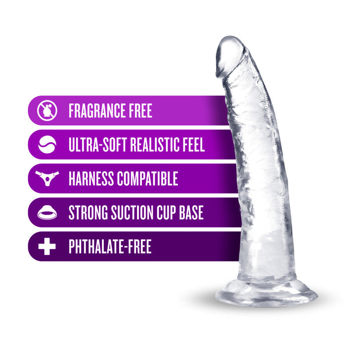 B Yours Plus Lust Thrust Realistic G-Spot Clear 7.5-Inch Long Dildo With Suction Cup Base