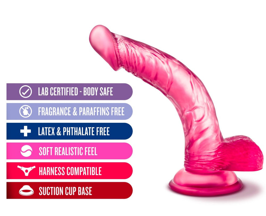 B Yours Sweet N' Hard 7 Realistic Curved G-Spot Pink 8.5-Inch Long Dildo With Balls & Suction Cup Base