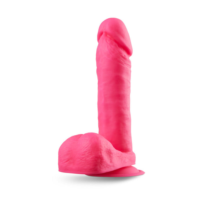 Eden | Neon Pink: 8-Inch Long Silicone Dildo With Balls & Suction Cup Base + Dual Density Realistic Technology