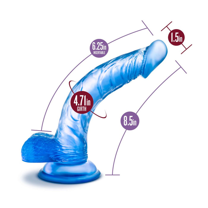 B Yours Sweet N' Hard 7 Realistic Curved G-Spot Blue 8.5-Inch Long Dildo With Balls & Suction Cup Base