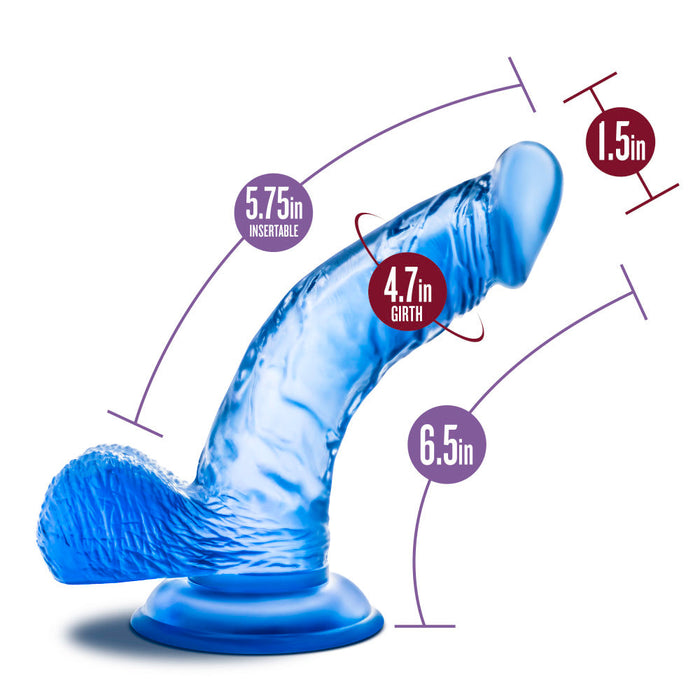 B Yours Sweet N' Hard 8 Realistic Curved G-Spot Blue 6.5-Inch Long Dildo With Balls & Suction Cup Base