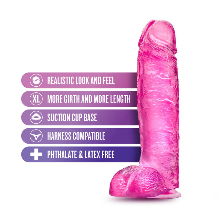 B Yours Plus Big Bulky Pink 10.5-Inch Long Dildo With Balls & Suction Cup Base