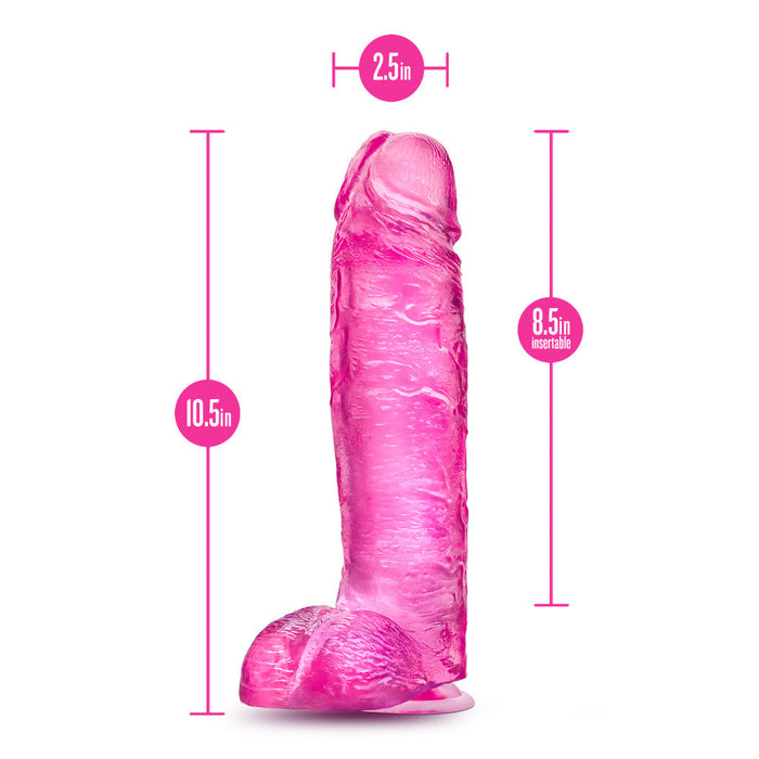 B Yours Plus Big Bulky Pink 10.5-Inch Long Dildo With Balls & Suction Cup Base