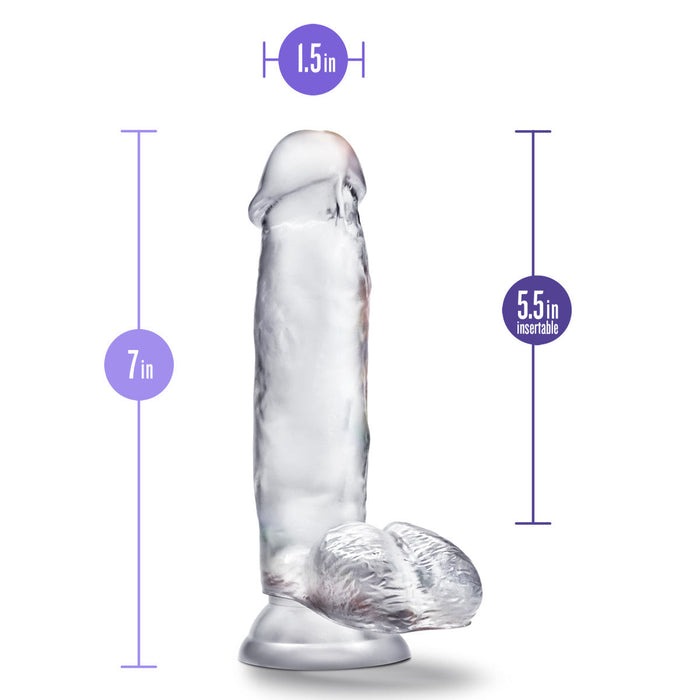 B Yours Diamond Gleam Realistic Clear 7-Inch Long Dildo With Balls & Suction Cup Base