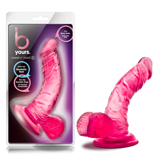 B Yours Sweet N' Hard 8 Realistic Curved G-Spot Pink 6.5-Inch Long Dildo With Balls & Suction Cup Base