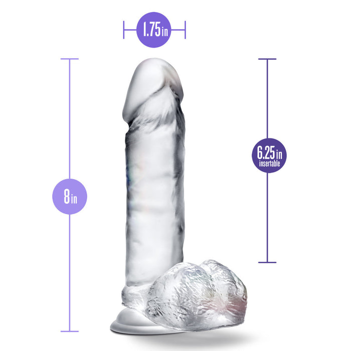 B Yours Diamond Glimmer Realistic Clear 8-Inch Long Dildo With Balls & Suction Cup Base