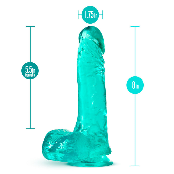 B Yours Plus Ram Jam Realistic Teal 8-Inch Long Dildo With Balls & Suction Cup Base