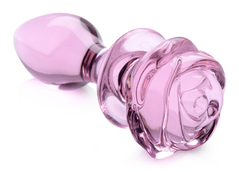 XR Brands Pink Rose Glass Anal Plug - Medium