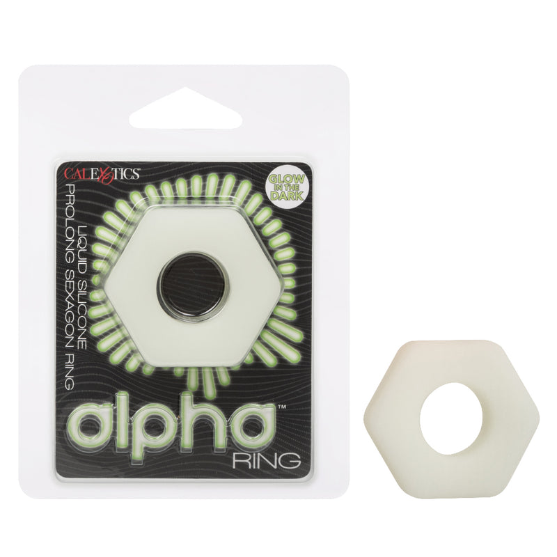 CalExotics Alpha Glow-in-the-Dark Liquid Silicone Prolong Sexagon Ring - White