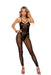 "Opaque and Crochet Vertical Striped Footless Bodystocking - One Size - Black EM-12079BLKOS"