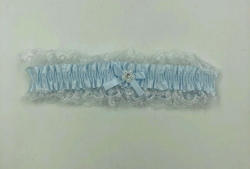 Elegant Moments Satin Leg Garter - One Size - Baby Blue With White Lace