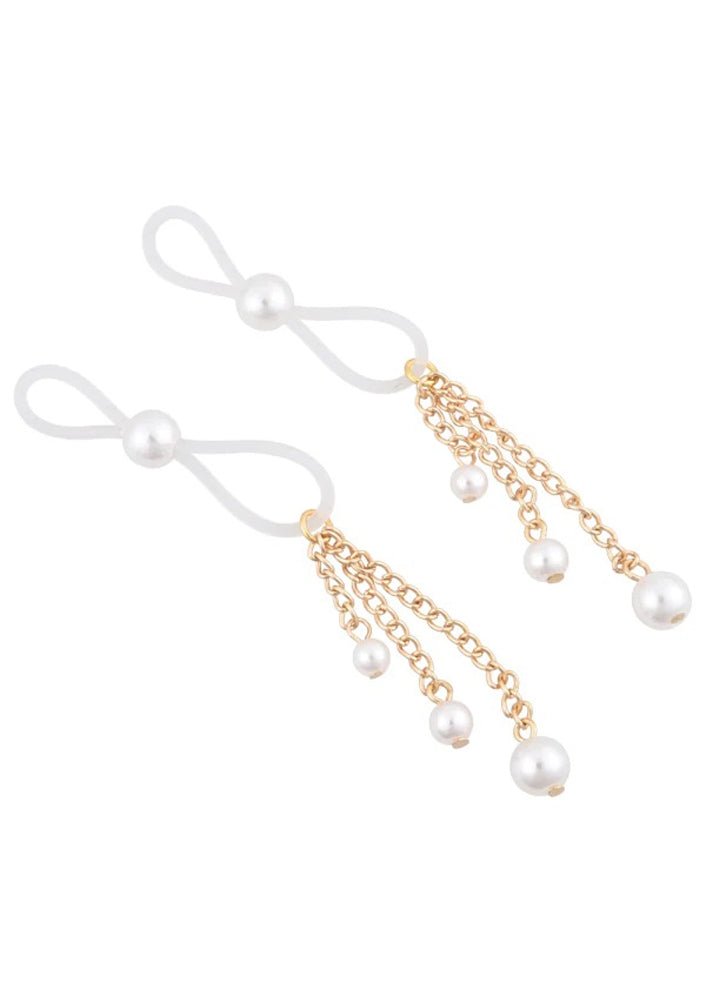Sportsheets Pearl Nipple Ties - Gold/white