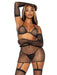 "5 Pc Rhinestone Bikini Top G-String Garter Skirt, Gloves and Stockings - One Size - Black LA-81617BLK"