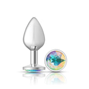 "Clear Iridescent Round Gem Silver Metal Plug - Md VB-CC9115"