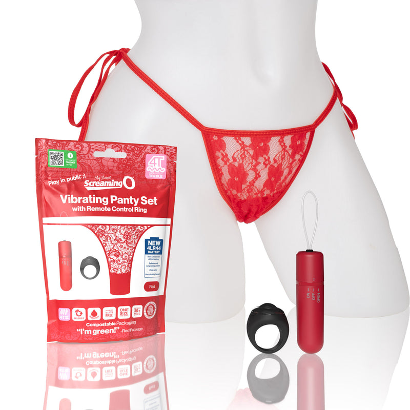 Screaming O Screaming O 4t - Vibrating Panty Set With Remote Control Ring - Red