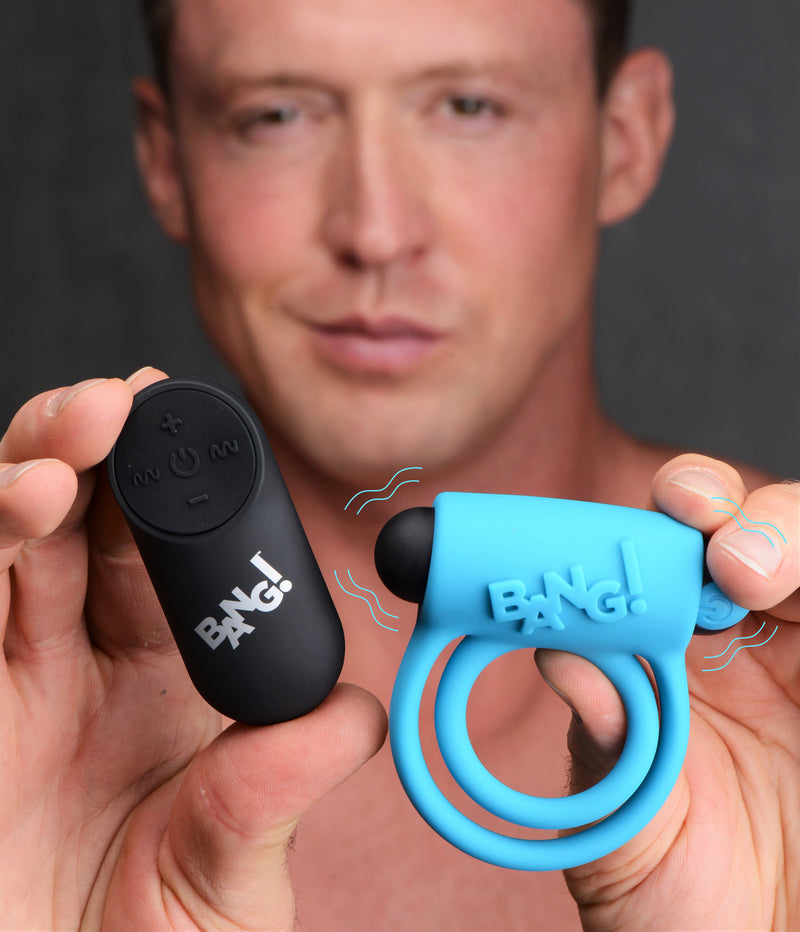 XR Brands Bang - Silicone Cockring and Bullet With Remote Control - Blue