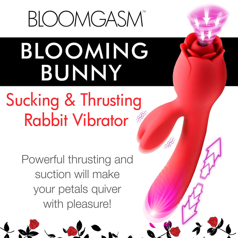 XR Brands Blooming Bunny Sucking and Thrusting Silicone Rabbit Vibrator - Red
