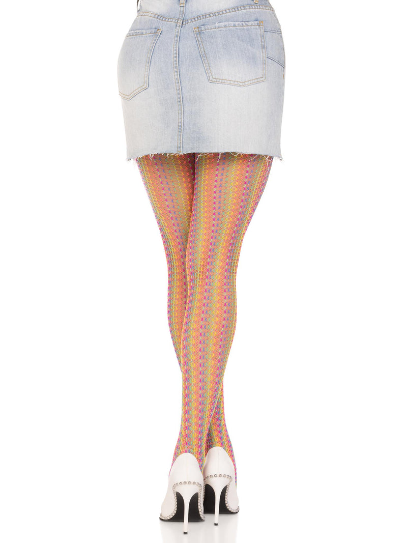 Leg Avenue Rainbow Crochet Net Tights - One Size - Multicolor