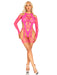 "2 Pc Fishnet Garter Harness and Opaque Cut-Out Teddy O/s - Neon Pink LA-89356PNKOS"