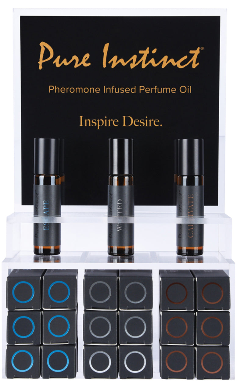Classic Brands Pure Instinct Pheromone Infused Perfume Oil Men Acrylic Cube Display with Testers (22 Pcs)