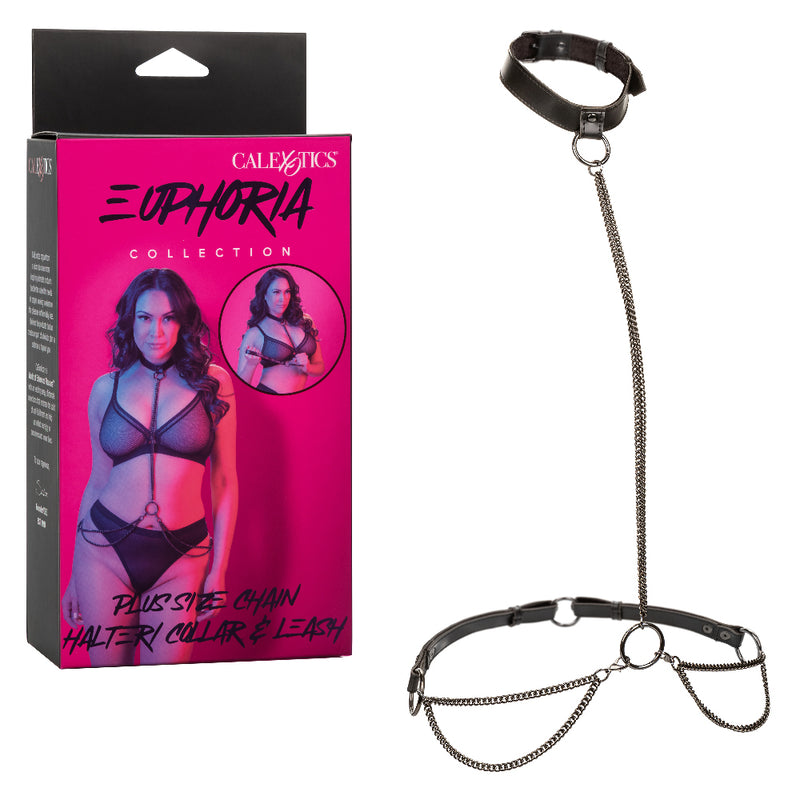 CalExotics Euphoria Collection Plus Size Chain Halter/collar and Leash - Black