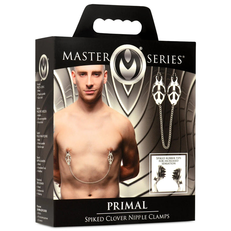 XR Brands Primal Spiked Clover Nipple Clamps - Silver