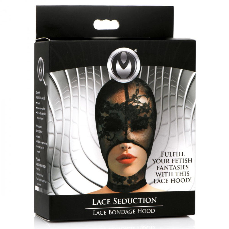 XR Brands Lace Seduction Lace Bondage Hood - Black