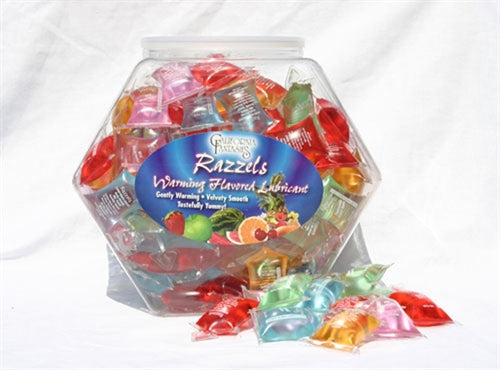 California Fantasies Razzels Warming Lubricant - 100 Pillow Fishbowl - Assorted Flavors