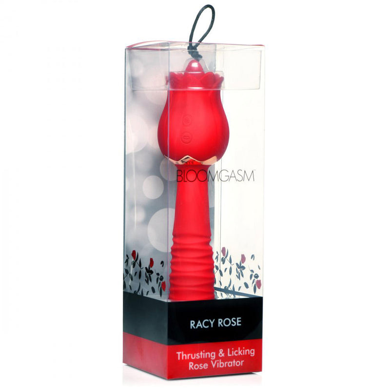 XR Brands Bloomgasm Racy Rose Thrust and Lick Vibrator - Red