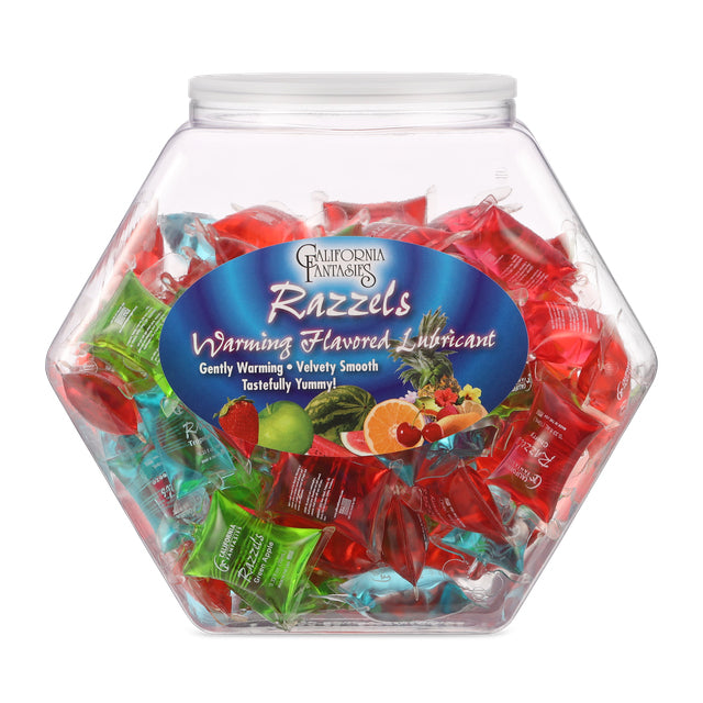California Fantasies Razzels Warming Lubricant - 100 Pillow Fishbowl - Assorted Flavors