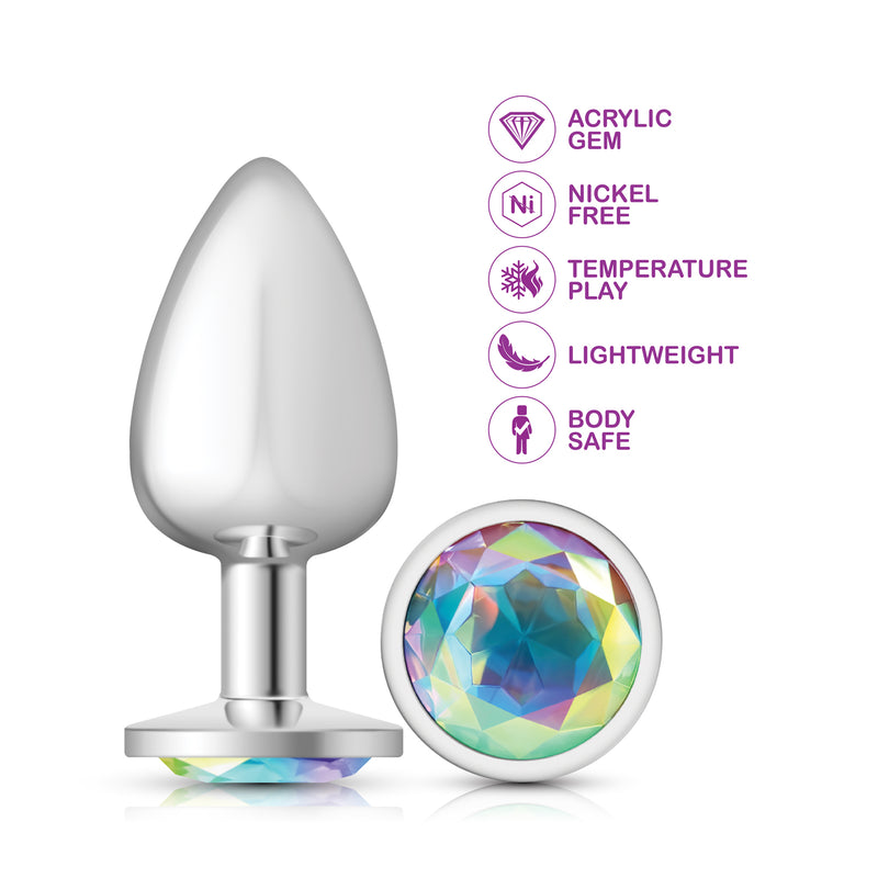Viben Clear Iridescent Round Gem Silver Metal Plug - Lg
