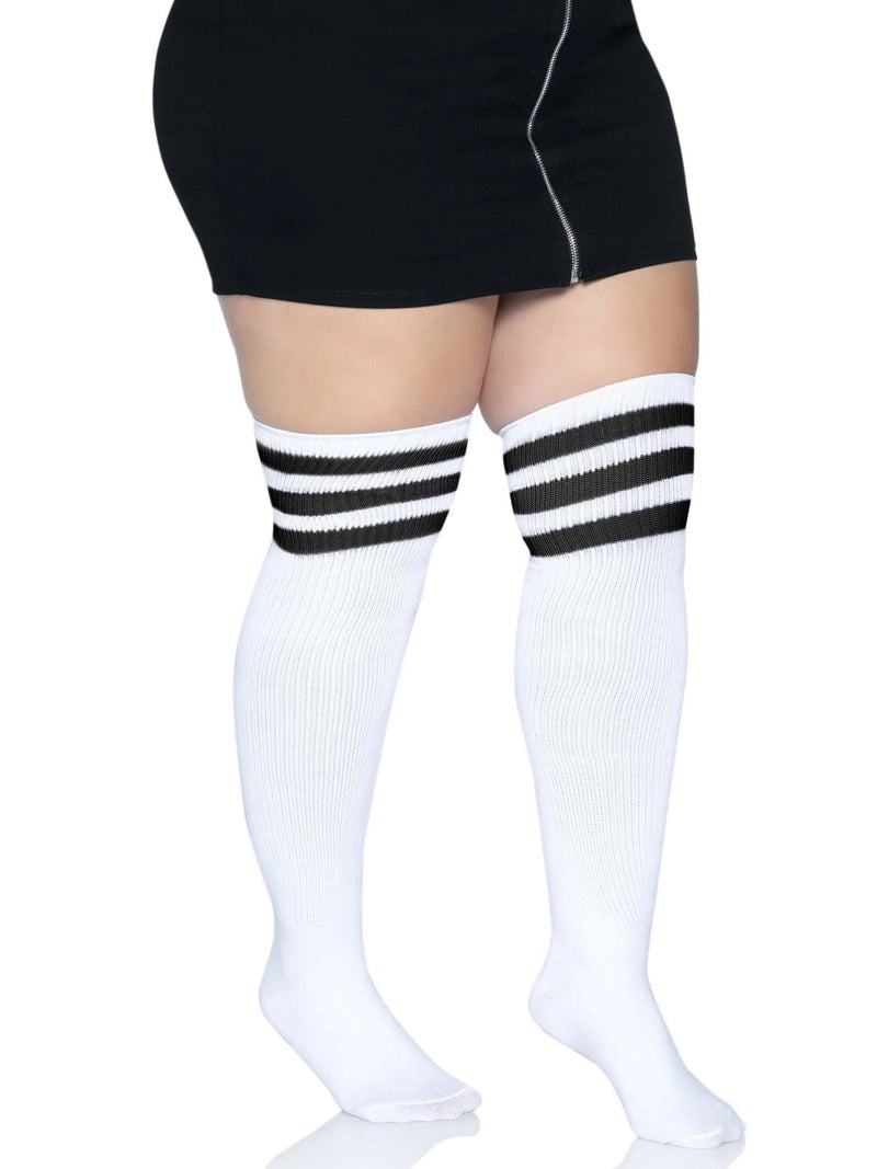 Leg Avenue Over the Knee Athletic Socks - 1x/2x - White/black